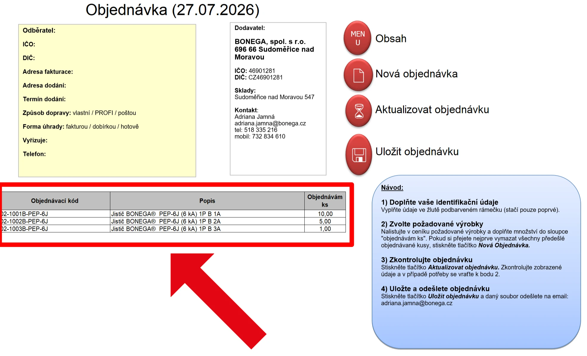 Kontrola objednávky